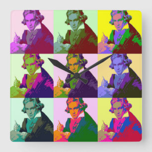 Ludwig Van Beethoven Pop Art Vierkante Klok