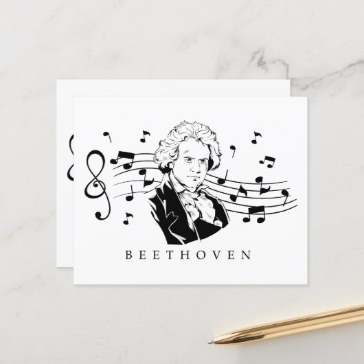 Ludwig van Beethoven Portrait en Bust met noten (Voorkant / Achterkant in situ)