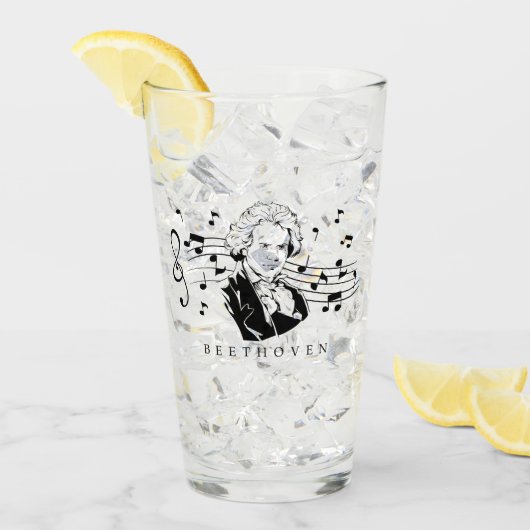 Ludwig van Beethoven Portrait en Bust met noten Glas (Voorkant ijs)