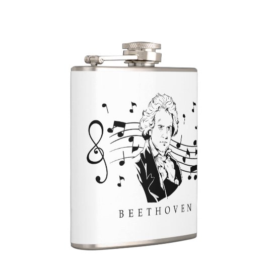 Ludwig van Beethoven Portrait en Bust met noten Heupfles (Rechts)