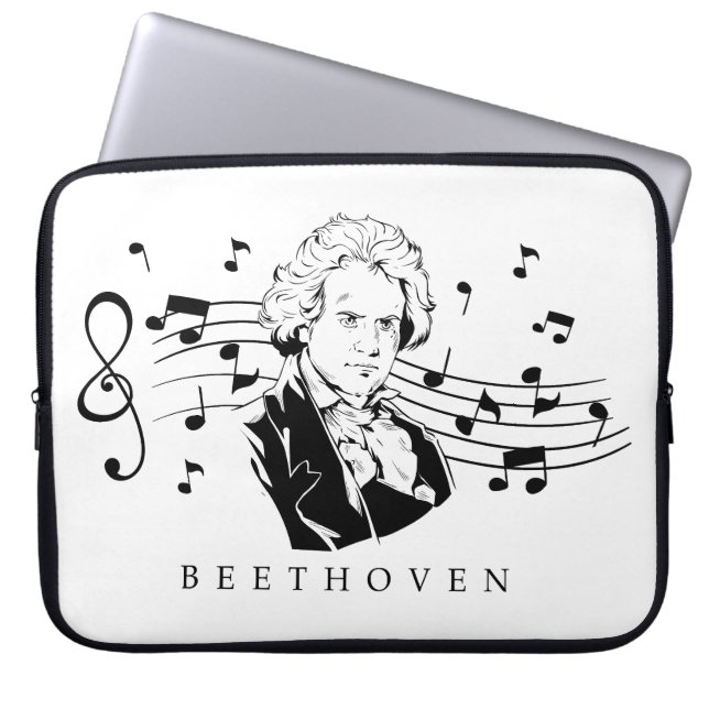 Ludwig van Beethoven Portrait en Bust met noten Laptop Sleeve (Voorkant)