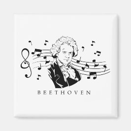 Ludwig van Beethoven Portrait en Bust met noten Magneet