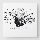Ludwig van Beethoven Portrait en Bust met noten Vierkante Klok (Voorkant)
