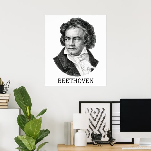 Ludwig van Beethoven, zwart Poster (Thuiskantoor)