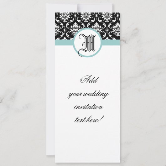 lue Monogram Wedding Damask Uitnodiging (Achterkant)