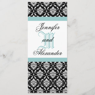 lue Monogram Wedding Damask Uitnodiging