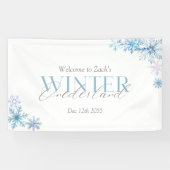 lue Winter Wonderland Snowflake First Birthday  Spandoek (Horizontaal)