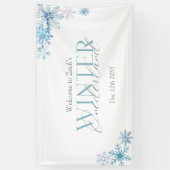 lue Winter Wonderland Snowflake First Birthday  Spandoek (Verticaal)