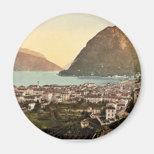 Lugano, algemeen uitzicht, Tessin, vintage Zwitser Magneet