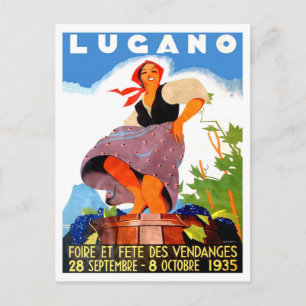 Lugano, Italië, meisje maakt wijn,  Briefkaart