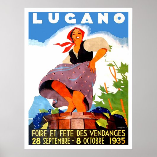 Lugano, Italië, meisje maakt wijn, Poster (Voorkant)