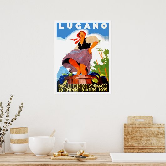 Lugano, Italië, meisje maakt wijn,  Poster (Keuken)