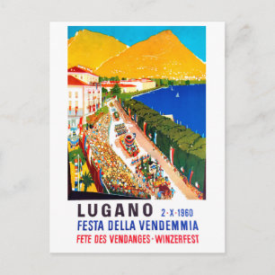 Lugano, luchtfoto. Mensen verdringen zich op wijnf Briefkaart
