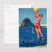 Lugano-meer, strand, meisje met strandbal,  briefkaart (Voorkant / Achterkant)