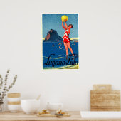 Lugano-meer, strand, meisje met strandbal,  poster (Keuken)