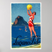 Lugano-meer, strand, meisje met strandbal, poster (Voorkant)