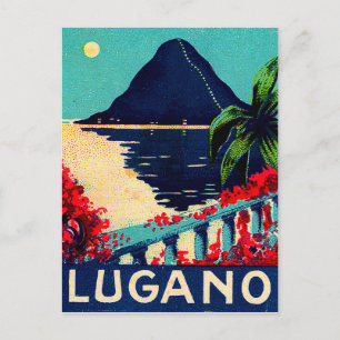 Lugano meer, Zwitserland, terras uitzicht hotel Briefkaart