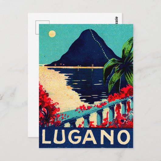 Lugano-meer, Zwitserland, uitzicht van het hotel t Briefkaart (Voorkant / Achterkant)