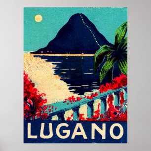 Lugano-meer, Zwitserland, uitzicht van het hotel t Poster