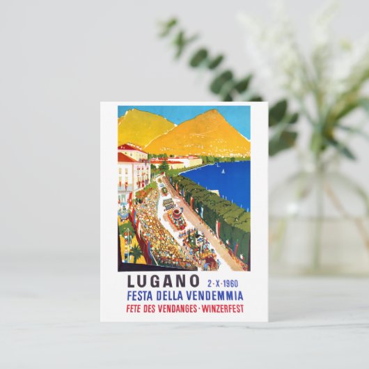 Lugano, uitzicht. Mensen op het wijnfestival Briefkaart (Staand voorkant)