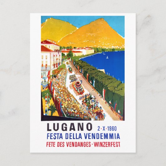 Lugano, uitzicht. Mensen op het wijnfestival Briefkaart (Voorkant)
