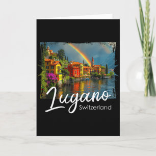 Lugano Vintage Zwitserland T-shirt Alpen Wandelen Kaart