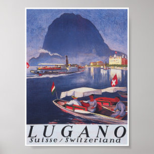 Lugano Zwitserland Retro Vintage Travel Poster