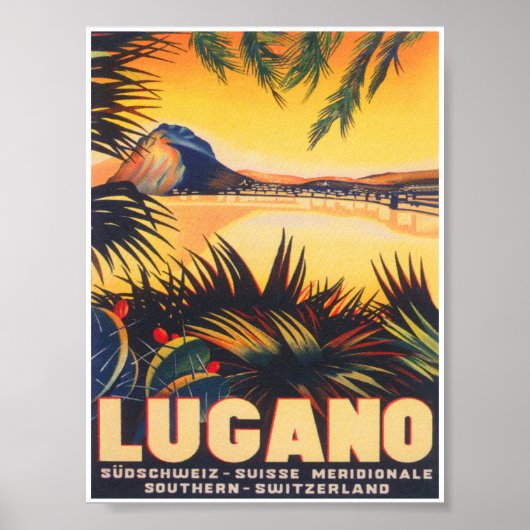 Lugano Zwitserland Retro Vintage Travel Poster (Voorkant)