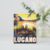 Lugano, Zwitserland, uitzicht aan de kust, vintage Briefkaart (Staand voorkant)