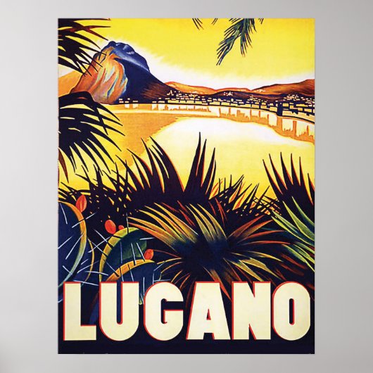 Lugano, Zwitserland, uitzicht aan de kust, vintage Poster (Voorkant)