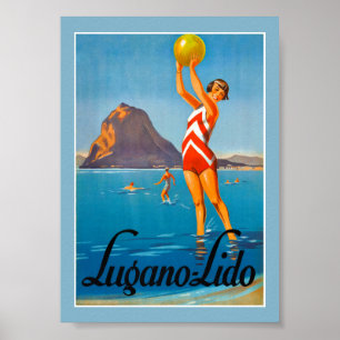 Lugano Zwitserland Vintage Reisposter Gerestaureer Poster