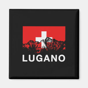 Lugano Zwitserland Zwitserse vlag Ski Magneet