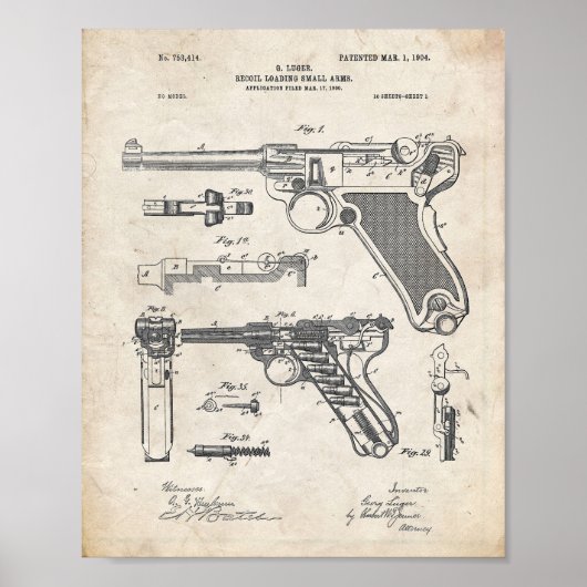 Luger Pistol Art Print (Voorkant)