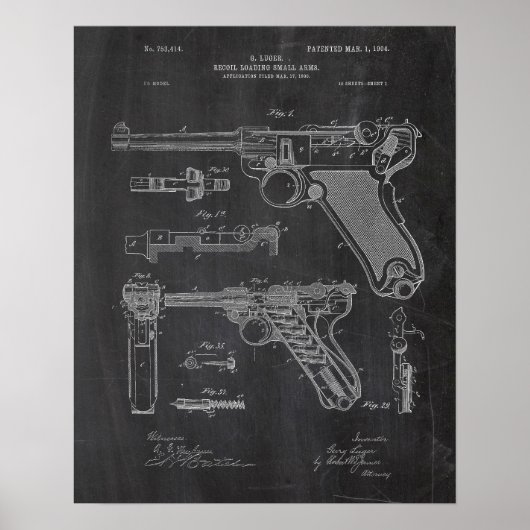 Luger Pistol Parabellum Patent Poster (Voorkant)