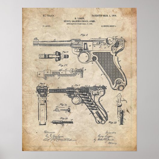 Luger Pistol Parabellum Patent Poster (Voorkant)