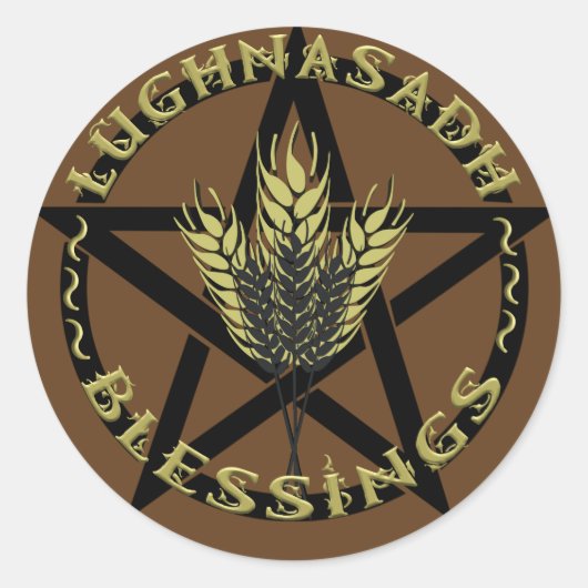 Lughnasadh Blessings Black Gold Wheat Pentacle Ronde Sticker (Voorkant)