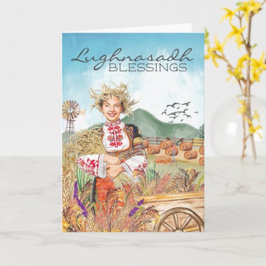 Lughnasadh Boerderij Harvest Holiday Kaart (Gele Bloem)