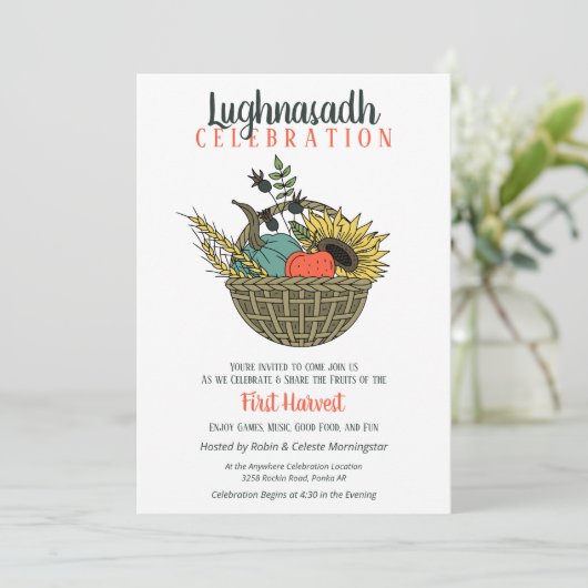 Lughnasadh Herfst Oogst Party Basket Kaart (Staand voorkant)