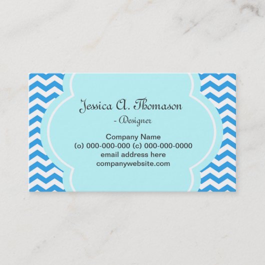 Luglijk, elegant, modern blauw chevron visitekaartje (Voorkant)