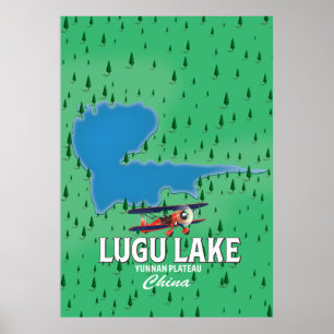 Lugu Lake, Yunnan plateau, China-kaart Poster