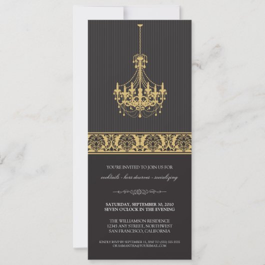 Luhandelier Cocktail Party Invite (zwart/goud) Kaart (Voorkant)