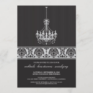 Luhandelier Cocktail Party Invite (zwart/zilver) Kaart