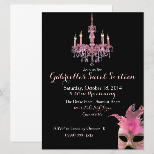 Luhandelier en Masquerade Sweet 16 Uitnodigingen (Voorkant / Achterkant)