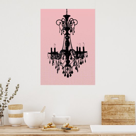 Luhandelier en roze poster (Keuken)