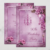 Luhandelier, Heart & Flowers 50th Birthday Party Kaart (Voorkant / Achterkant)