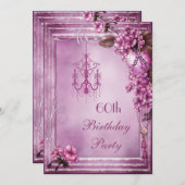 Luhandelier, Heart & Flowers 60th Birthday Party Kaart (Voorkant / Achterkant)