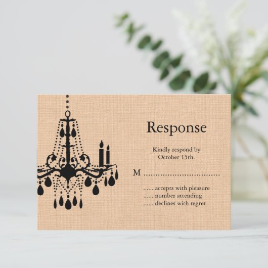 Luhandelier op Burlap RSVP (Staand voorkant)