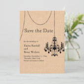 Luhandelier op Burlap Save the Date (Staand voorkant)