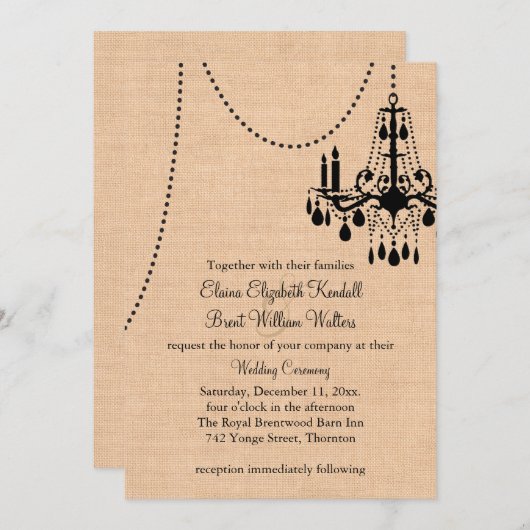 Luhandelier op uitnodiging van het Burlap Wedding (Voorkant / Achterkant)