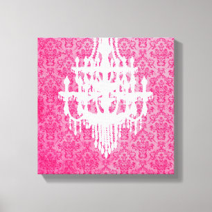 Luhandelier Silhouette en Roze Damask Canvas Afdruk